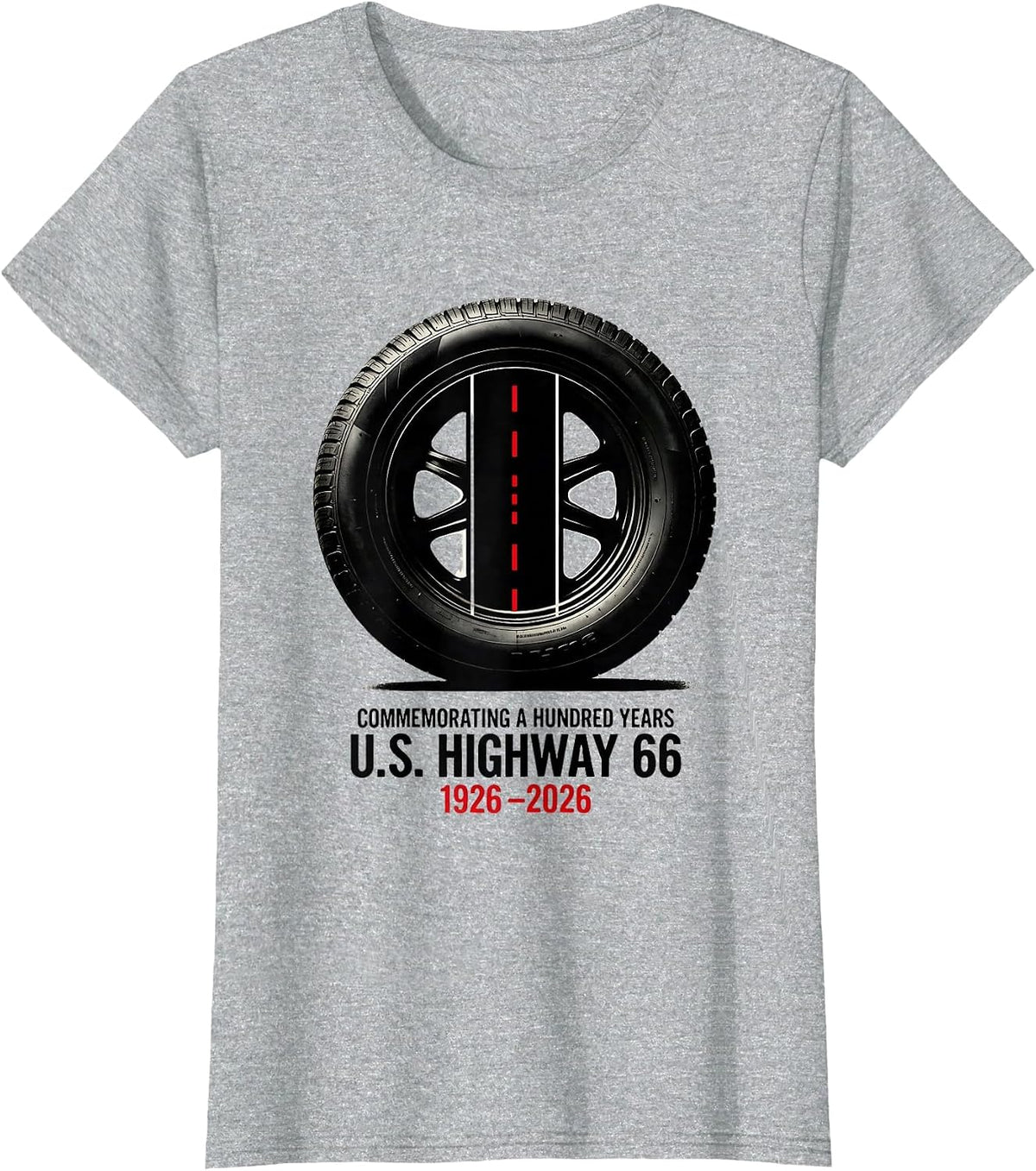 Commemorating A Hundred Years — U.S. Highway 66 — 1926-2026 T-Shirt - Heather Grey