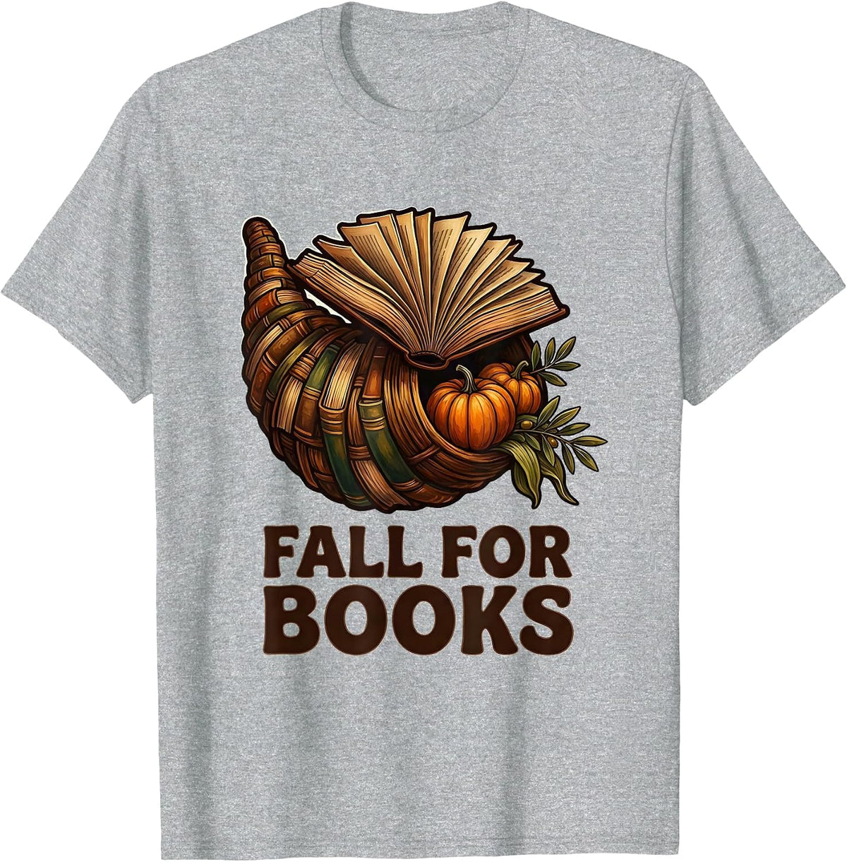 Men's Fall For Books Folk Art Teacher Book Lover Autumn Pumpkin T-Shirt - Heather Grey