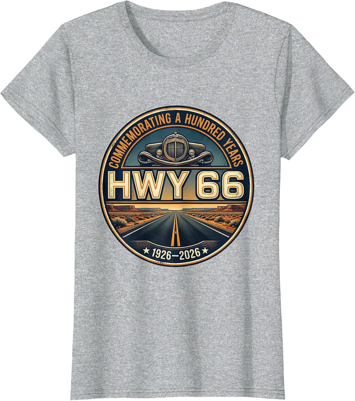 Commemorating A Hundred Years Hwy 66 1926-2026 Vintage T-Shirt - Heather Grey