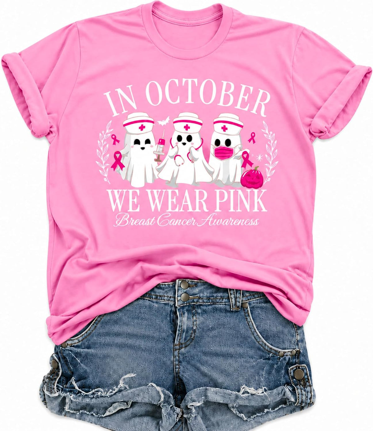 Women’s Halloween Nurse Shirt Cute Spooky Graphic Nurse Tee - Pink