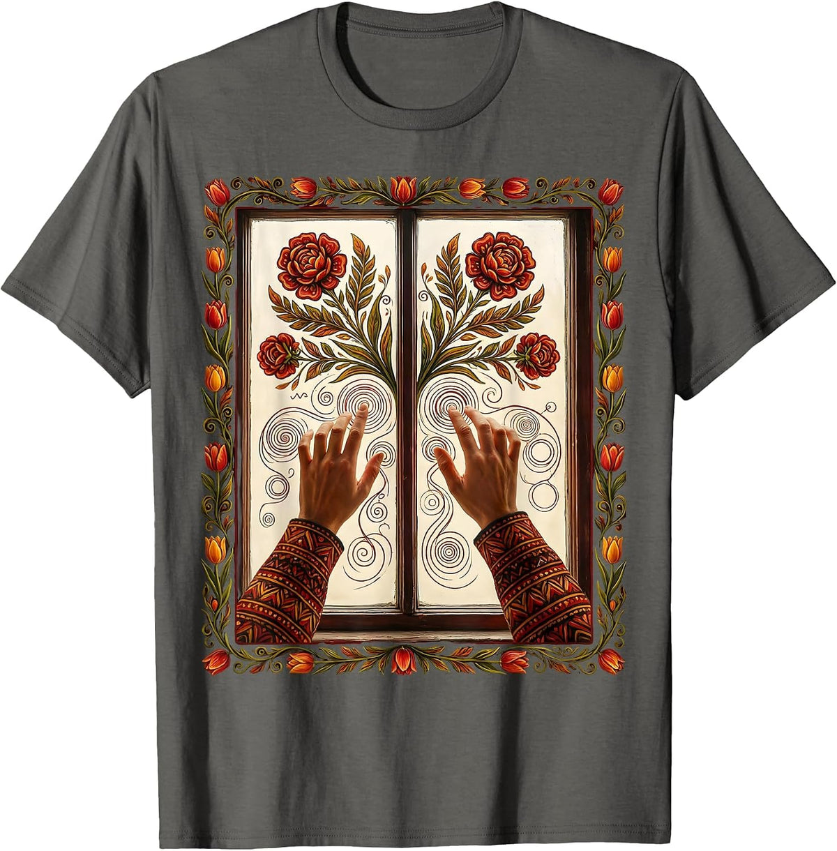 Teacher Math Equations Foggy Window Illustration T-Shirt - Asphalt Grey