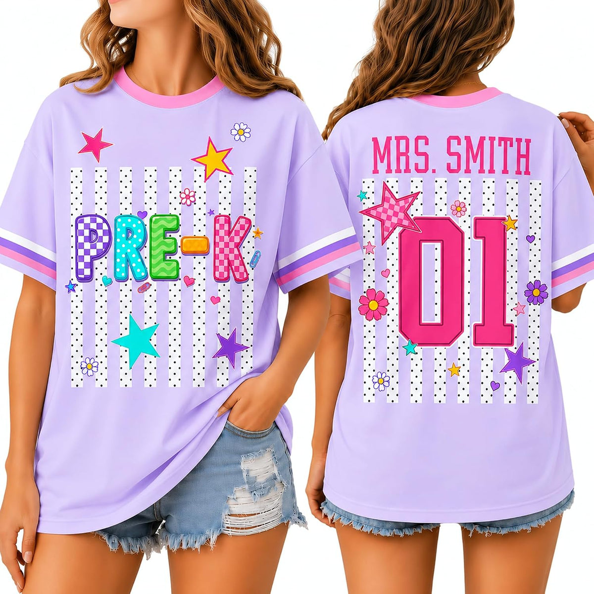 PAGYMO Personalized Teacher Shirt for Women Custom Name Back to School Tees - Wts-500
