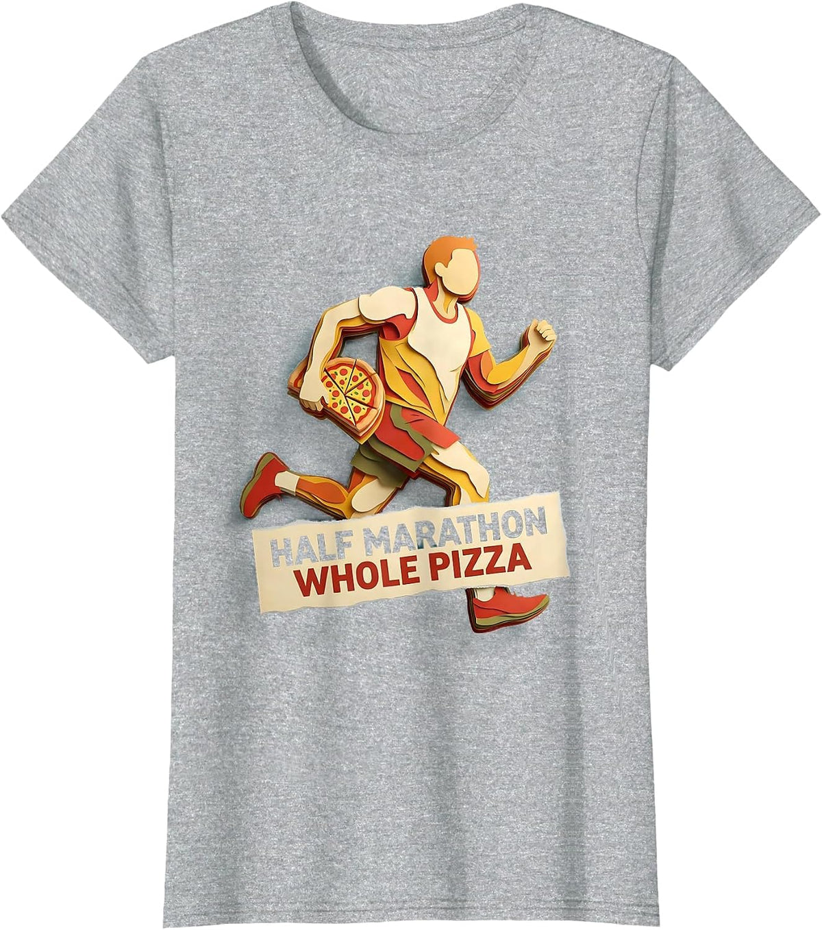 Half Marathon Whole Pizza Runner Humor Design T-Shirt - Heather Grey