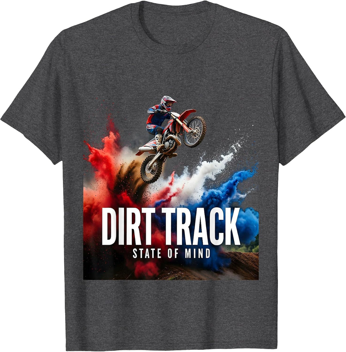 Dirt Track State Of Mind Motocross Design T-Shirt - Dark Heather Grey