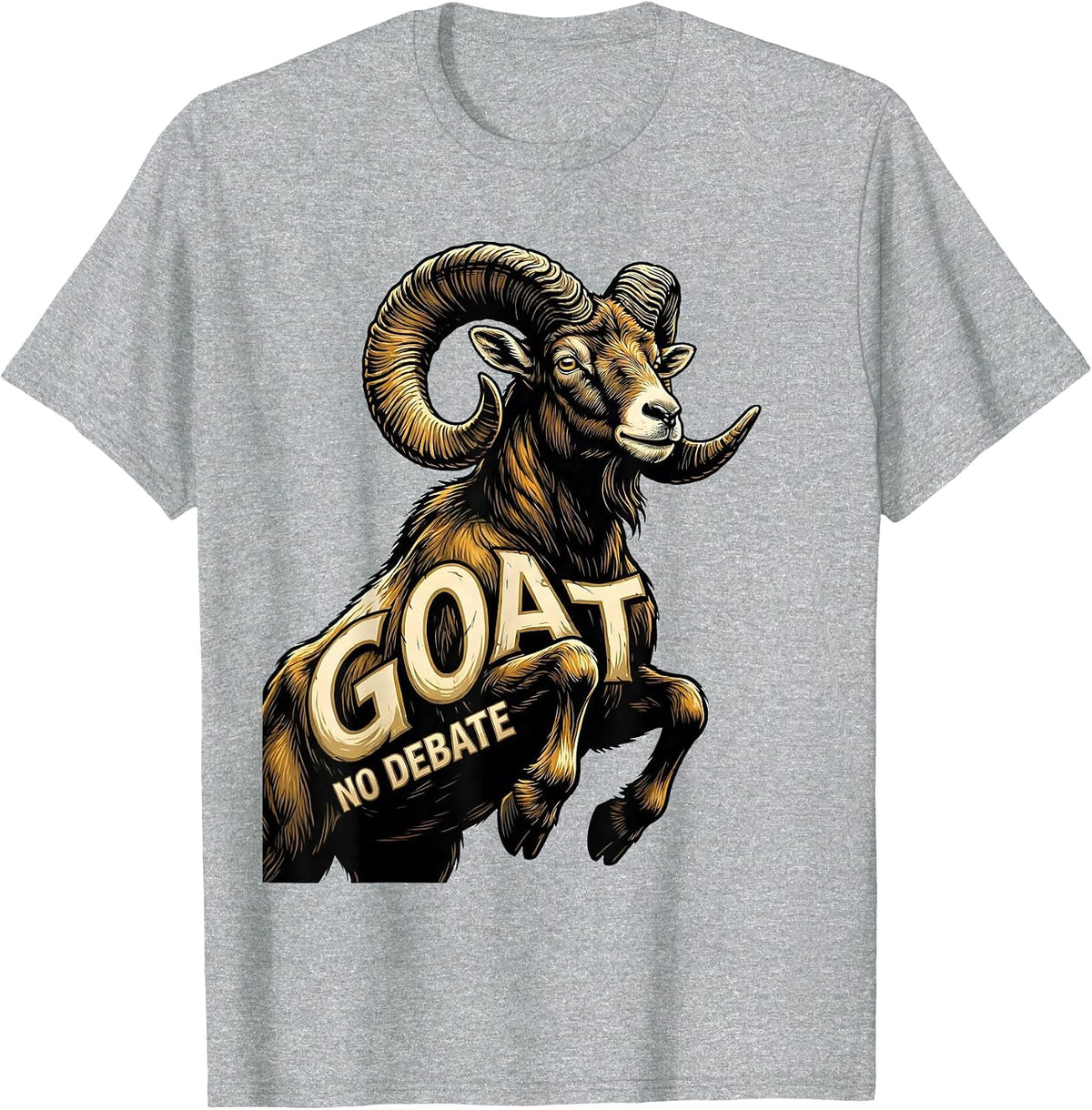 Men's GOAT NO DEBATE Bold Cel-Shaded Farm Animal Humor T-Shirt - Heather Grey