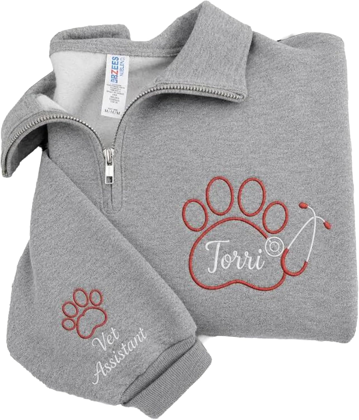 Personalized Vet Tech Embroidered Quarter Zip Sweatshirt, Custom DVM Gifts - Ds1