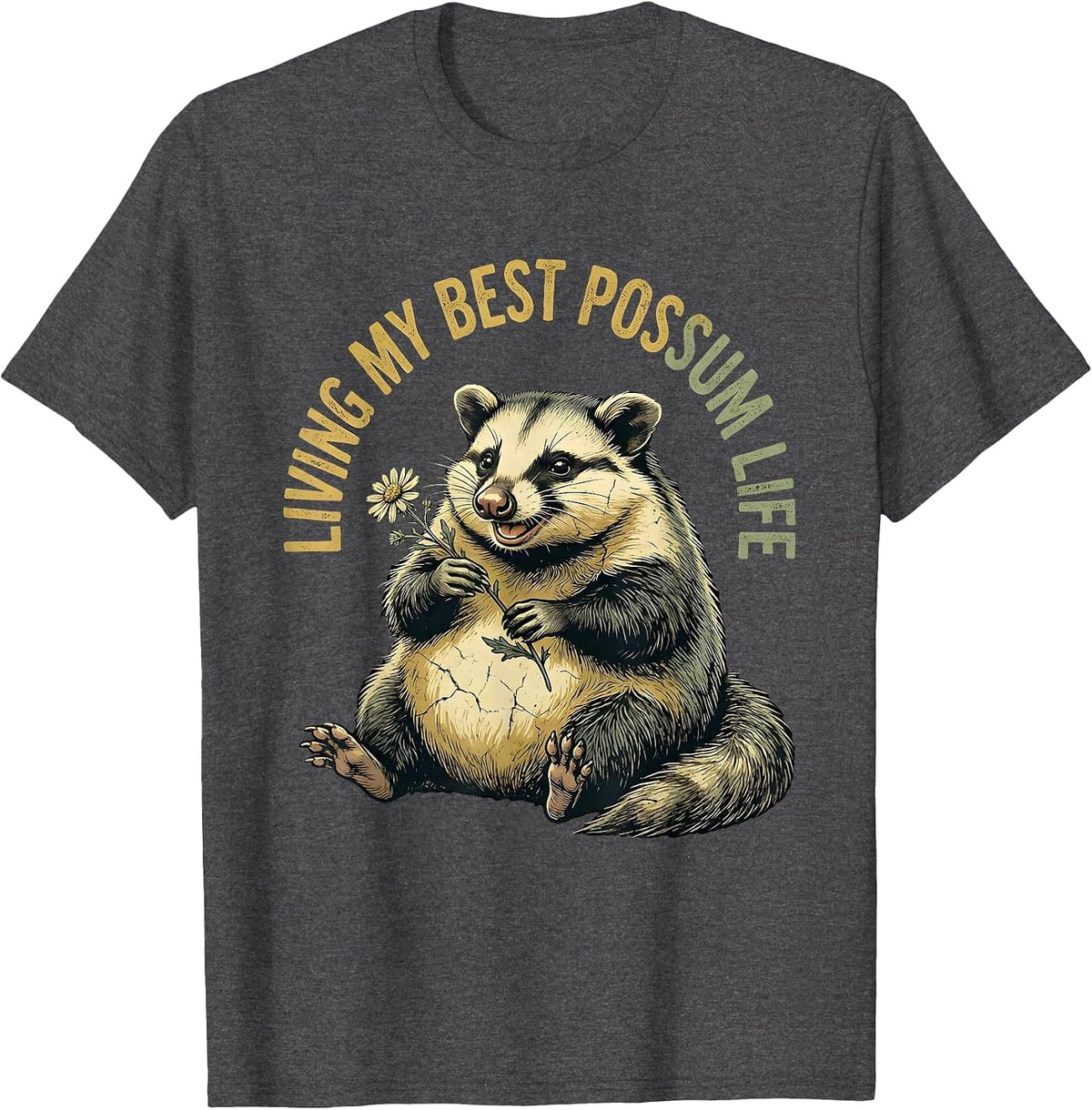 Men's Living My Best Possum Life Funny Opossum Design T-Shirt - Dark Heather Grey