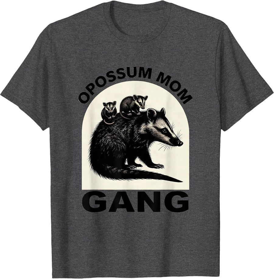 Men's Opossum Mom Gang Wildlife Lover Design T-Shirt - Dark Heather Grey