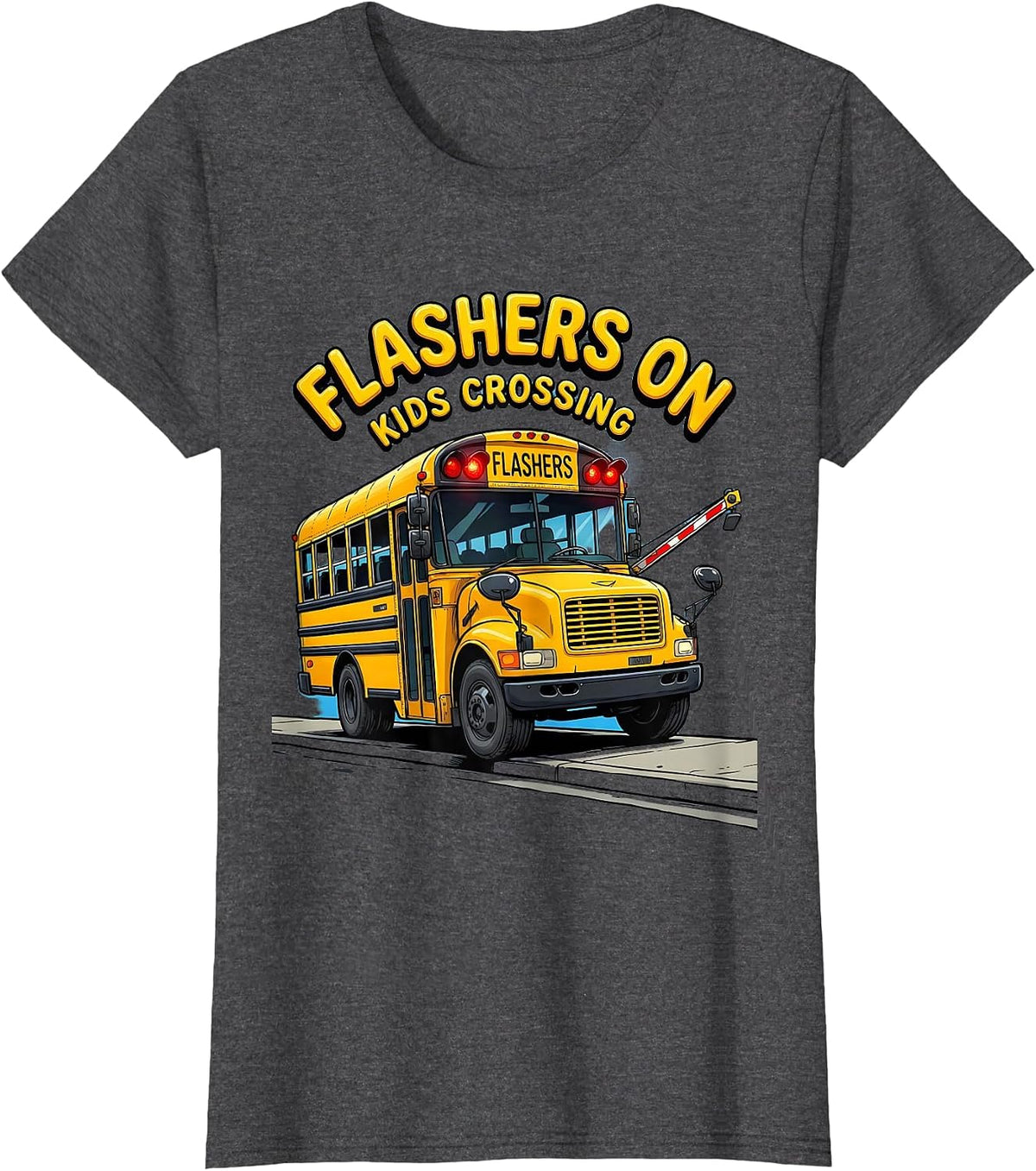 Women's Flashers On, Kids Crossing Funny School Bus Driver Halloween T-Shirt - Dark Heather Grey