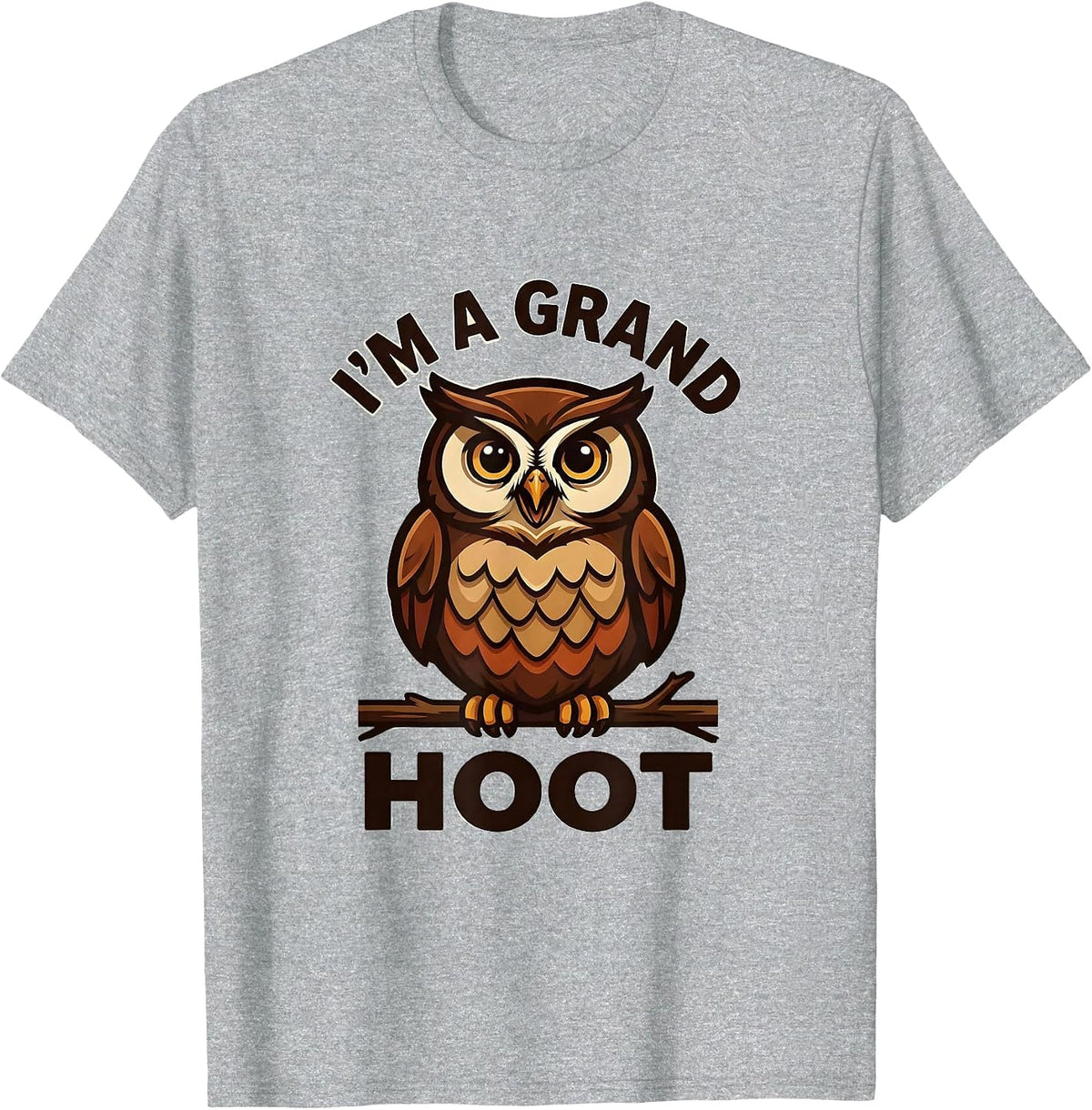 Men's I'm A Grand Hoot Funny Owl Lover Bird Watcher Mascot Logo T-Shirt - Heather Grey