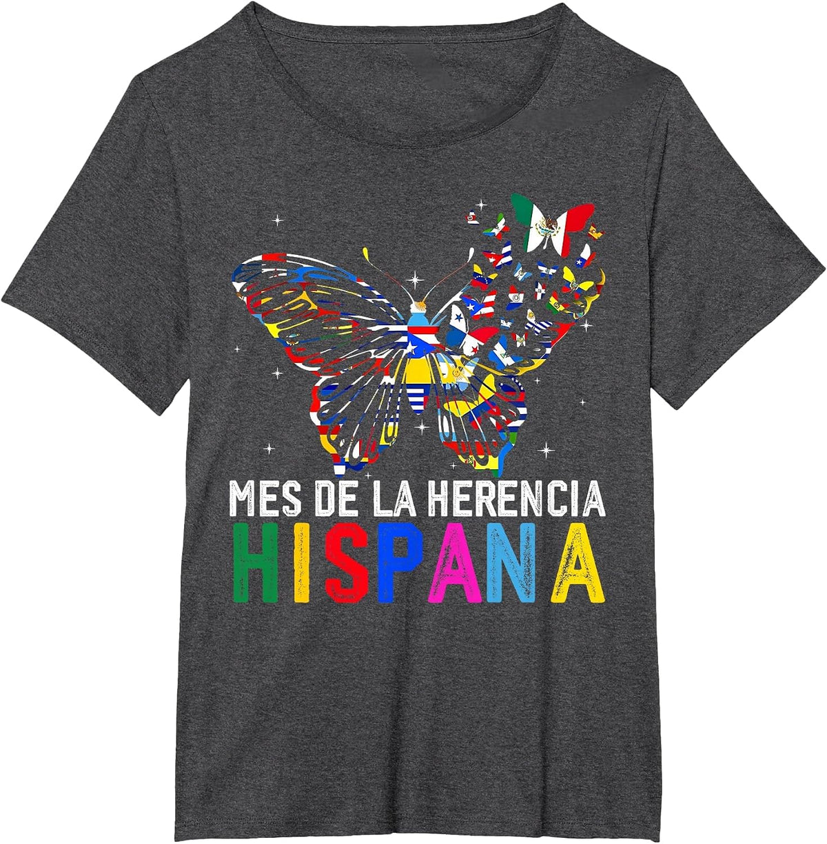 Mes De La Herencia Hispana Butterfly Hispanic Heritage Month T-Shirt - Dark Heather Grey