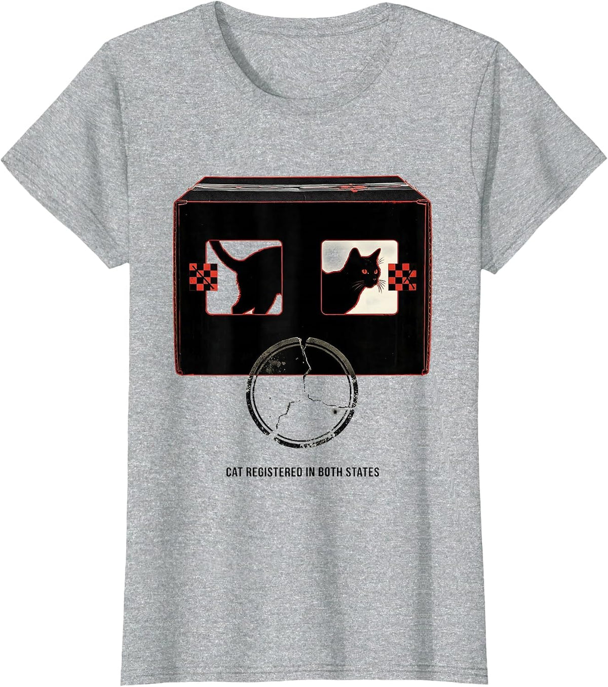 Women's Cat Registered In Both States Quantum Physics Science Humor T-Shirt - Heather Grey
