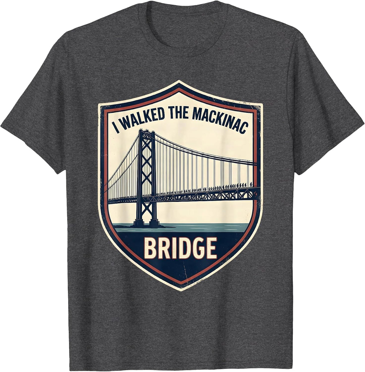Men's I Walked The Mackinac Bridge Vintage Keepsake Souvenir T-Shirt - Dark Heather Grey