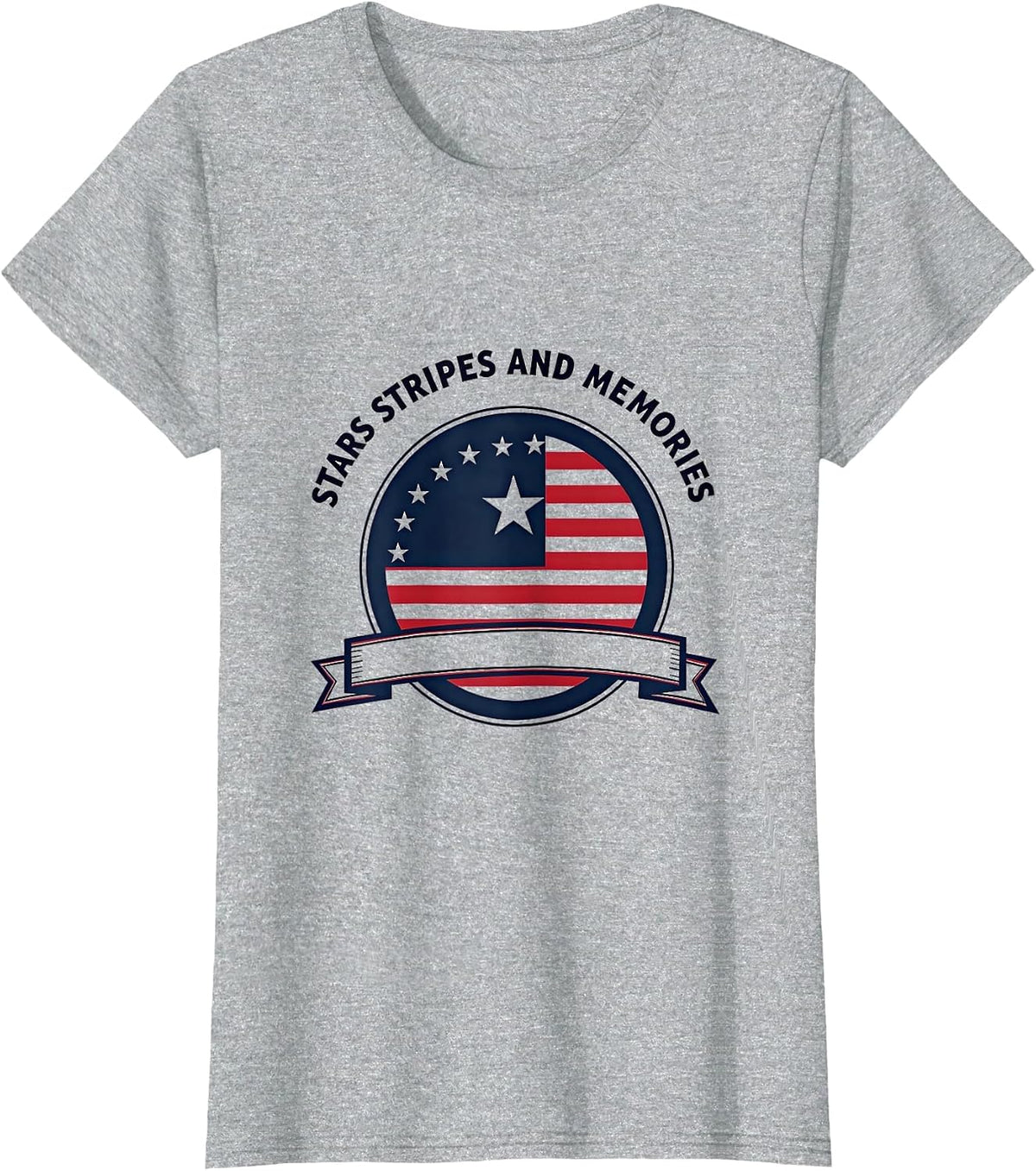Stars Stripes and Memories Memorial Day Design T-Shirt - Heather Grey