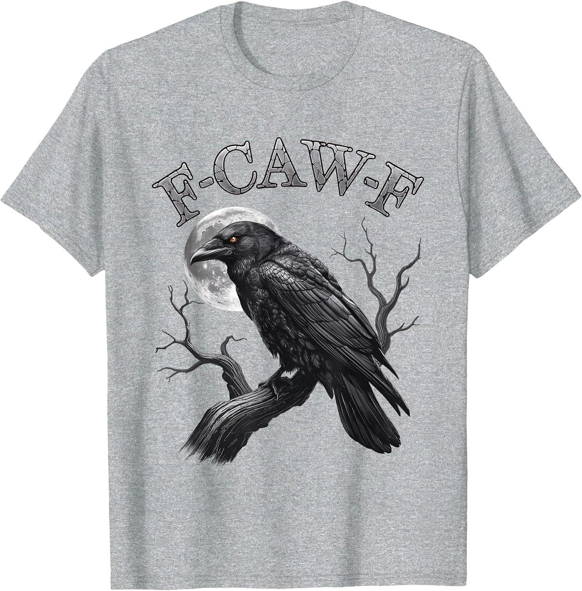 F-Caw-F Black Crow Moon Vintage Retro Halloween Dark Humor Tee T-Shirt - Heather Grey