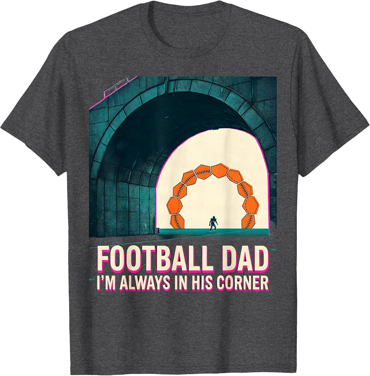 Men's Football Dad, I’m Always In His Corner Risograph Family T-Shirt - Dark Heather Grey