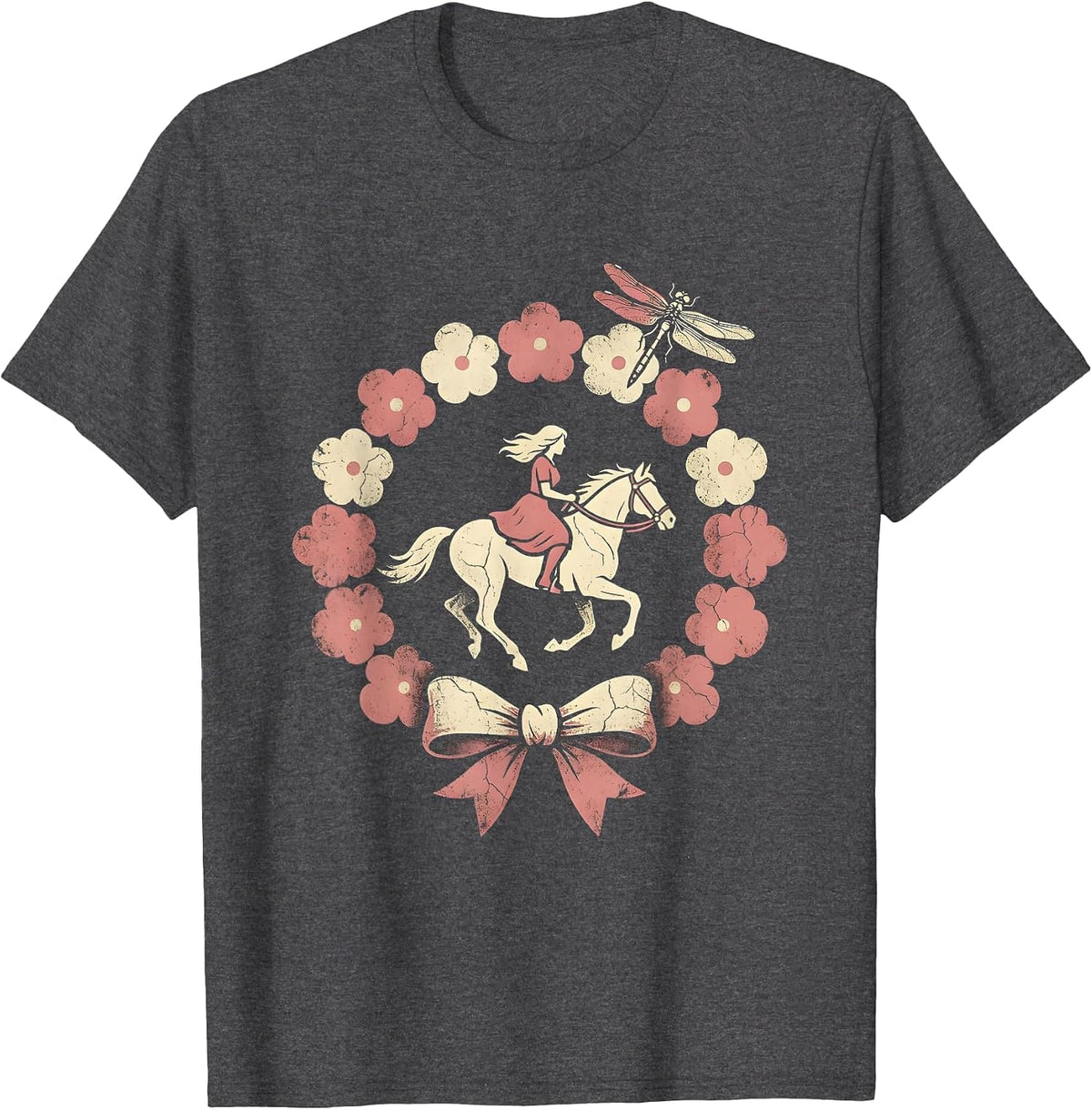 Elder Rider Full Gallop Horse Illustration T-Shirt - Dark Heather Grey