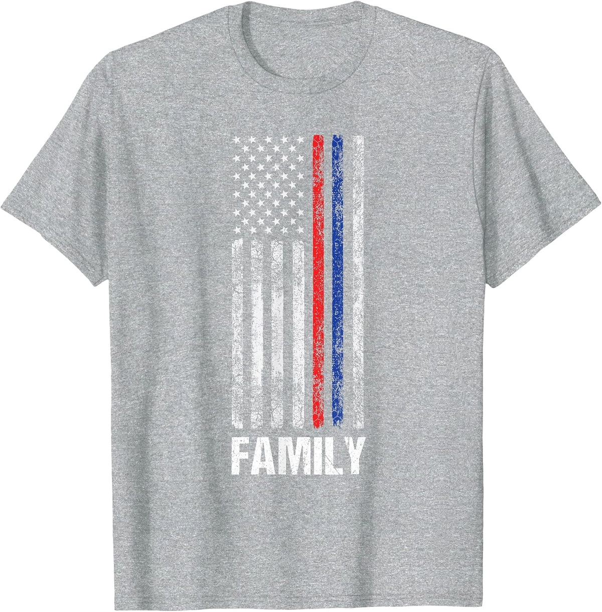 Thin Red Blue Flag Patriotic Support Police Fireman T-Shirt - Heather Grey