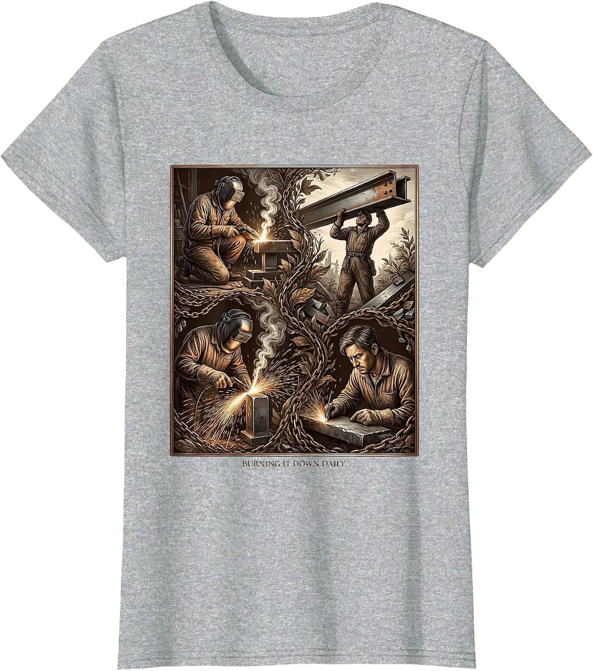 Women's Burning It Down Daily Welder Graphic Design T-Shirt - Heather Grey