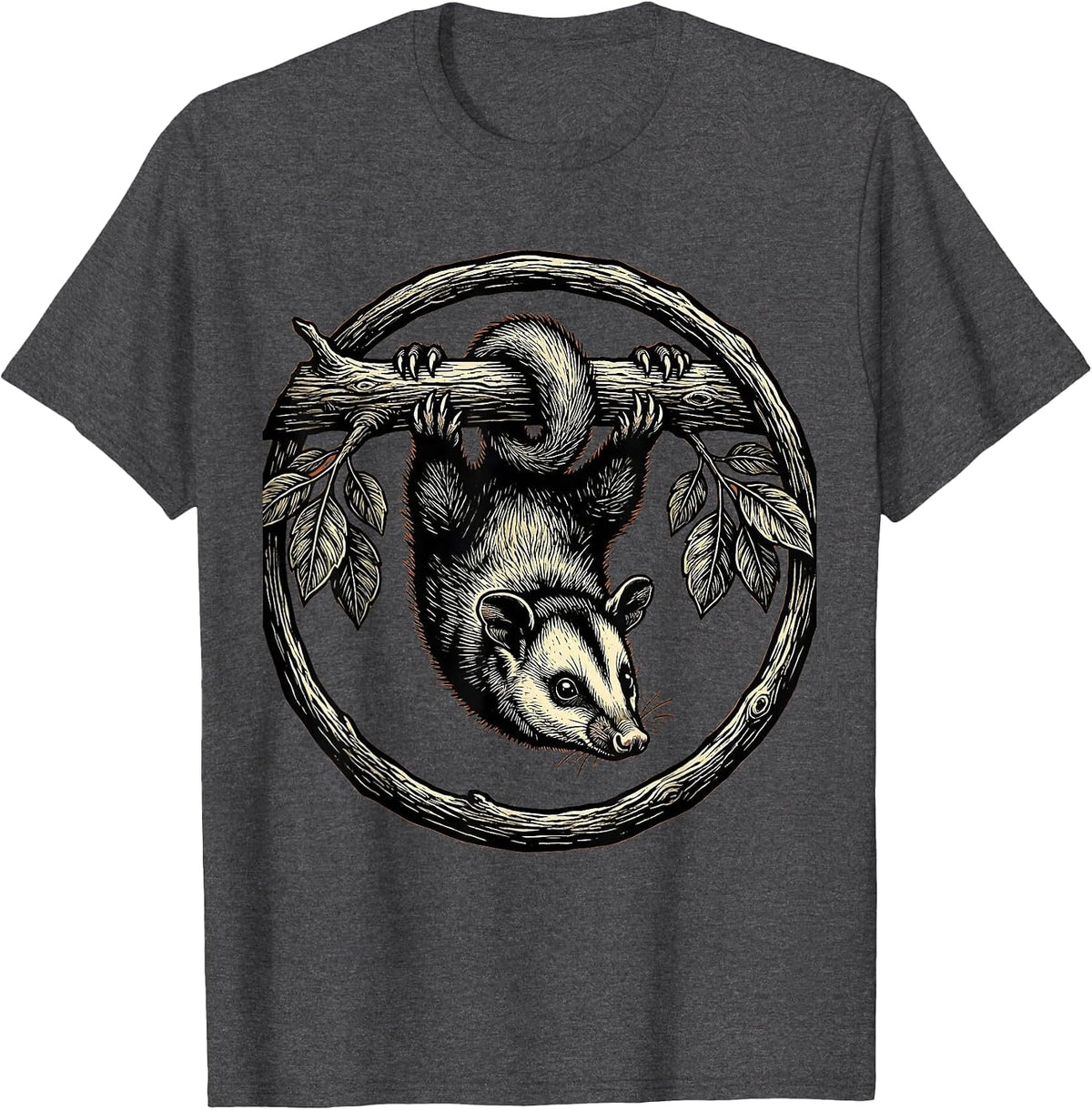 Opossum Hanging Upside Down From Branch T-Shirt - Dark Heather Grey