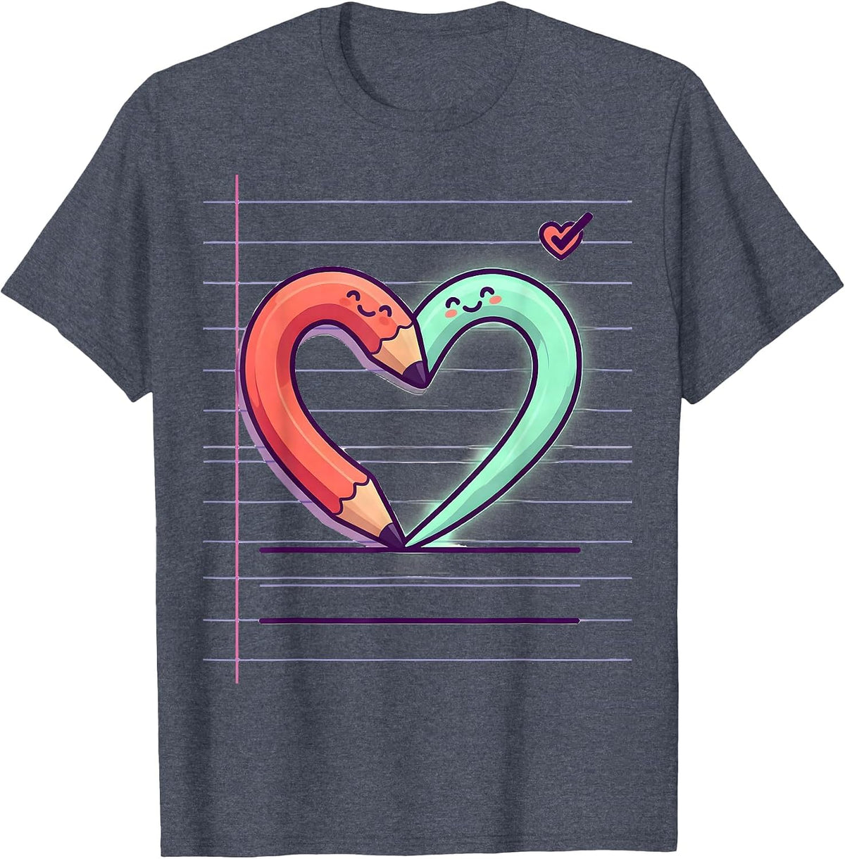 Cute Kawaii Pencil Heart Teacher Valentine Humor T-Shirt - Heather Blue
