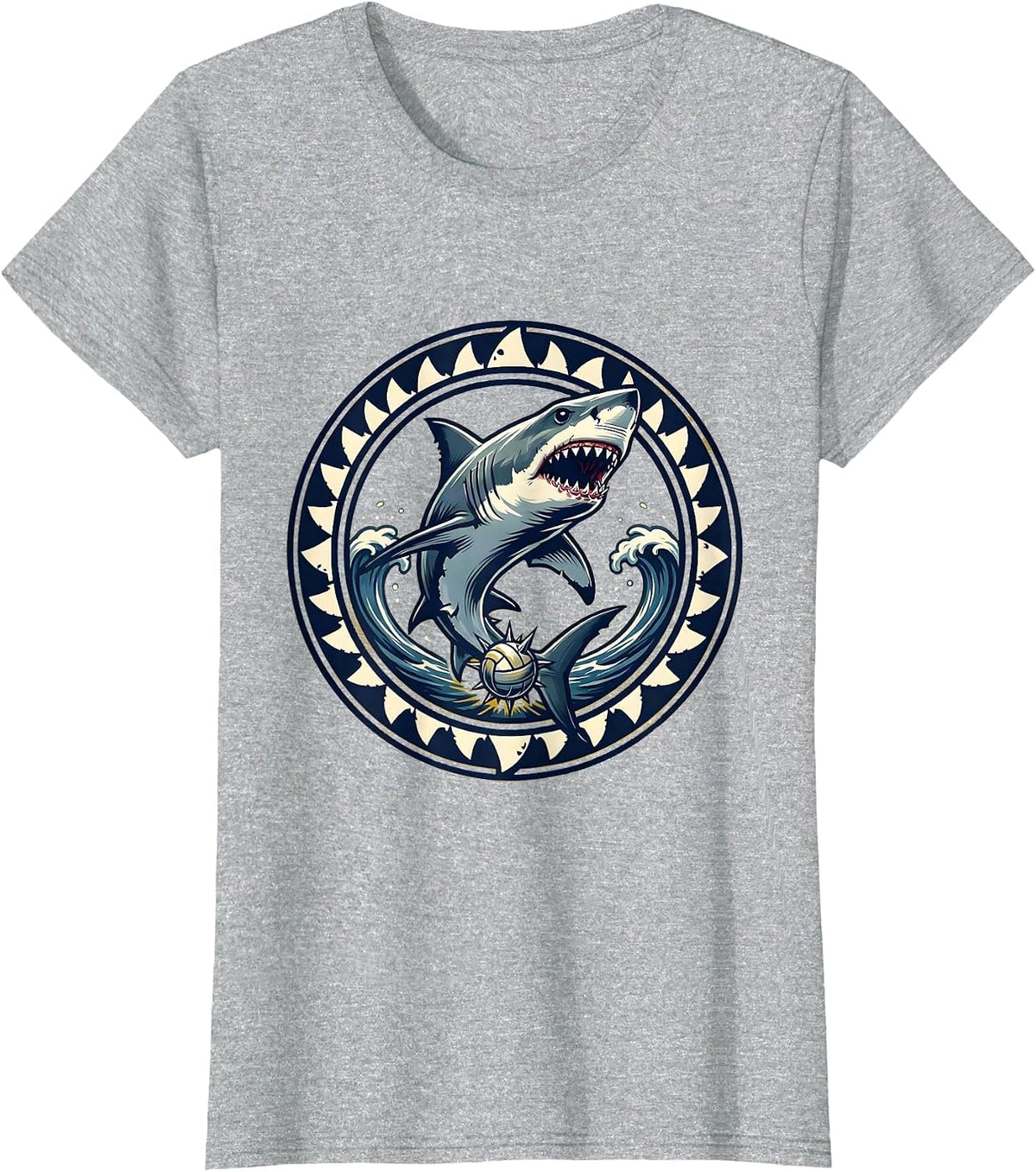 Shark Volleyball Spike Graphic Tee T-Shirt - Heather Grey