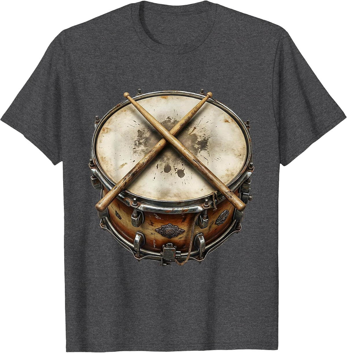 Men's Crossed Drumsticks Snare Drum Percussion Graphic T-Shirt - Dark Heather Grey