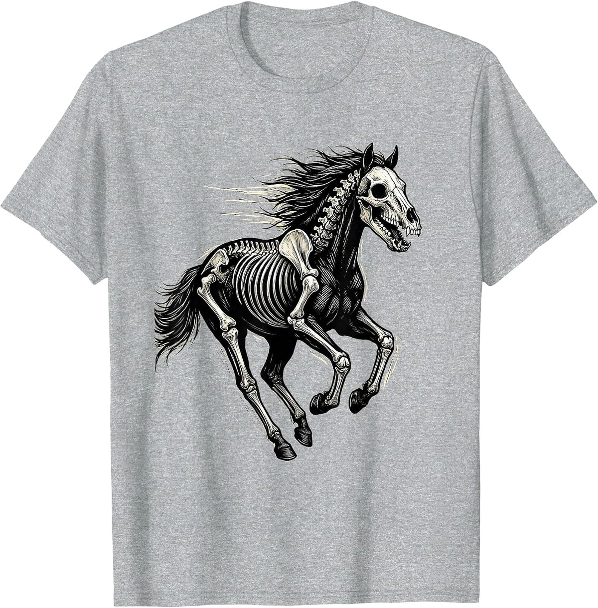 Men's Skeletal Horse Full Gallop Running Art Design T-Shirt - Heather Grey