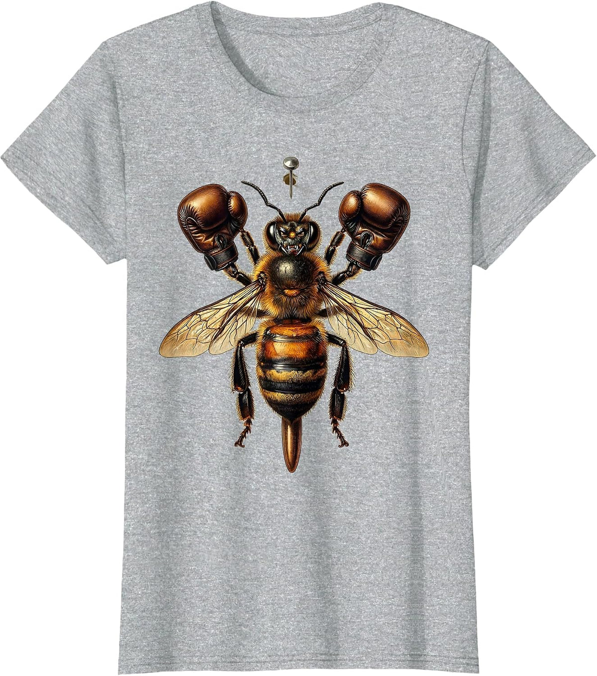 Angry Bee Boxing Gloves Fighter Illustration T-Shirt - Heather Grey