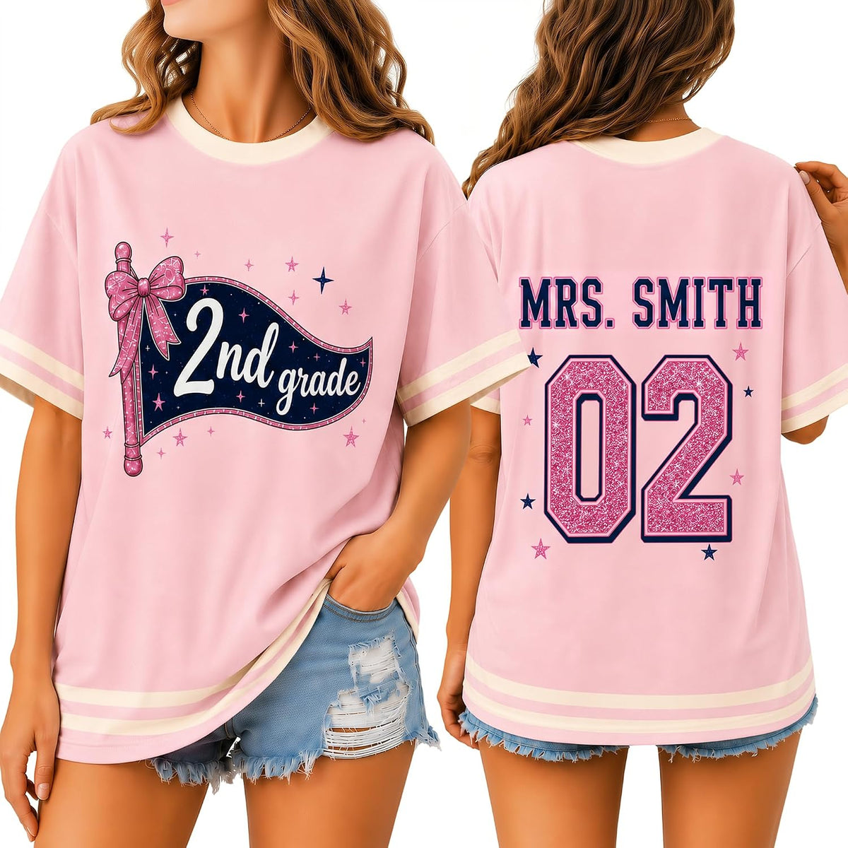 PAGYMO Personalized Teacher Shirt for Women Custom Name Back to School Tees - Wts-357