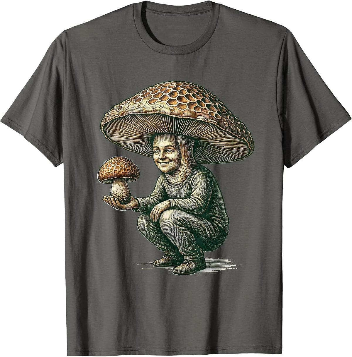 Men's Morel Hat Forager Crosshatch Mushroom Hunting Humor T-Shirt - Asphalt Grey