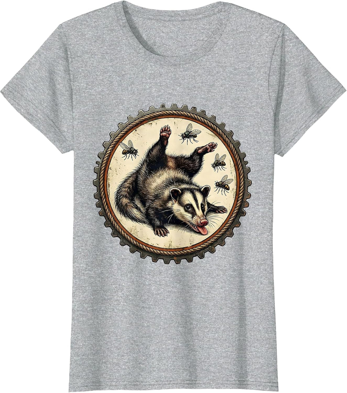 Possum Playing Dead Funny Opossum Illustration T-Shirt - Heather Grey
