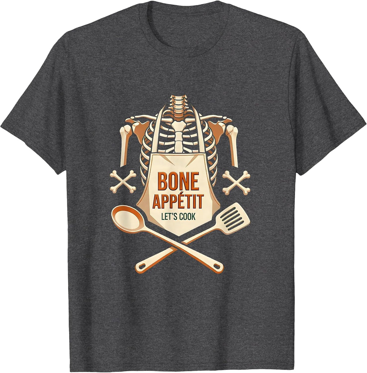 Men's Bone Appetit Halloween Skeleton Chef Design T-Shirt - Dark Heather Grey