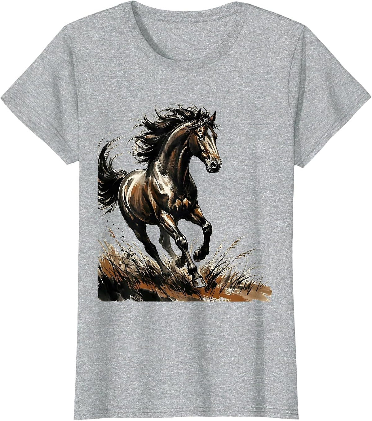 Horse Galloping Through Open Meadow Graphic T-Shirt - Heather Grey