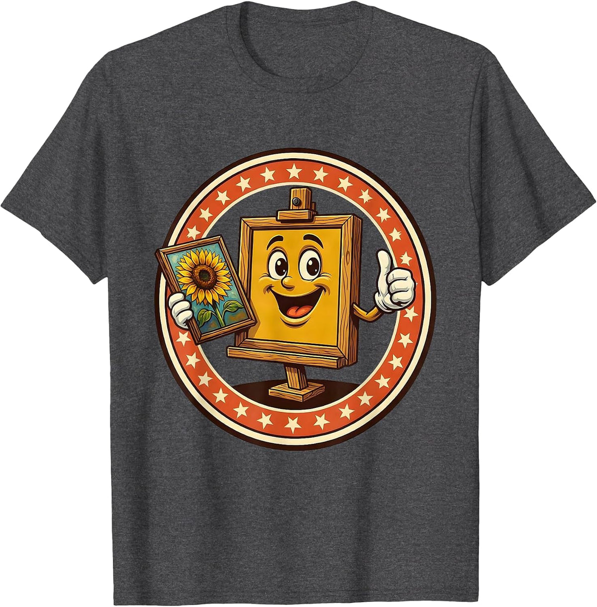 Art Teacher Easel Sunflower Painting Graphic T-Shirt - Dark Heather Grey