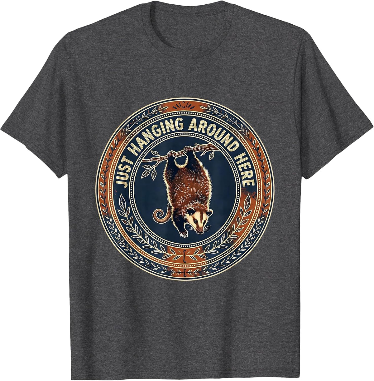 Just Hanging Around Funny Opossum Design T-Shirt - Dark Heather Grey