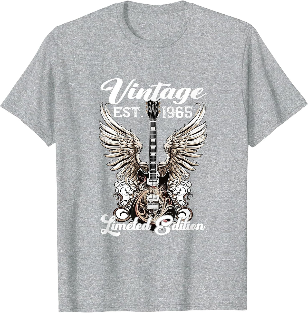Vintage Since 1965 Limeted Classic Rock Guitar Year of Birth T-Shirt - Heather Grey