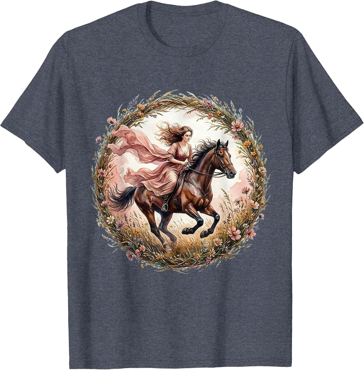 Wild and Free Horse Rider Open Field Graphic T-Shirt - Heather Blue