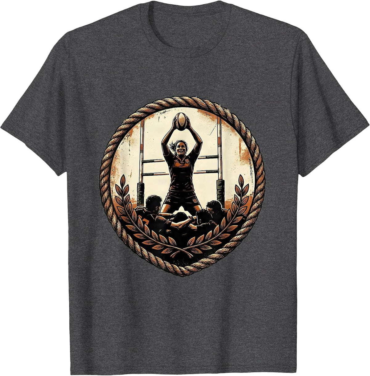 Rugby Ruck Victory Rise Graphic Design T-Shirt - Dark Heather Grey