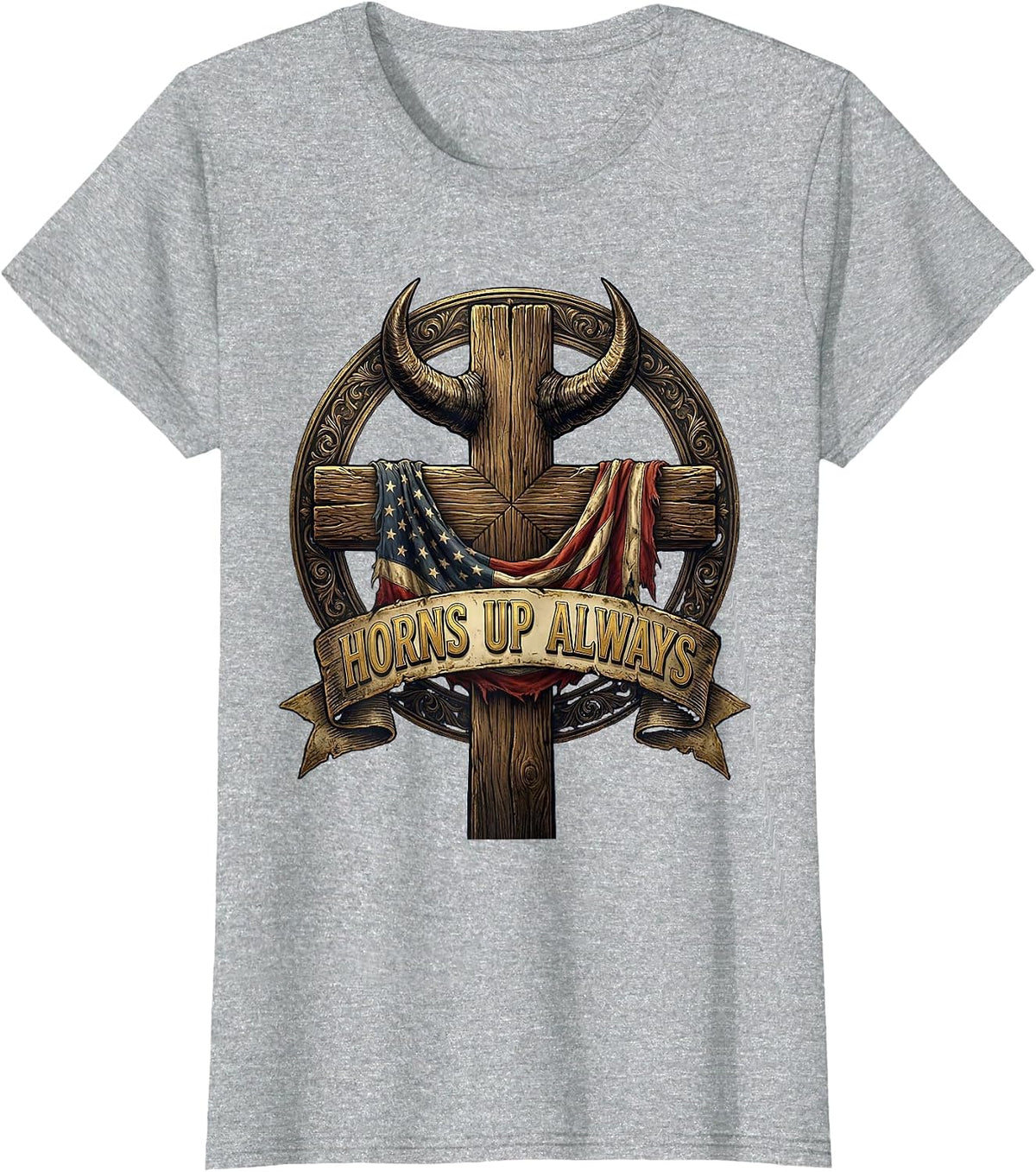 Women's Horns Up Always Metal Band Graphic Design T-Shirt - Heather Grey