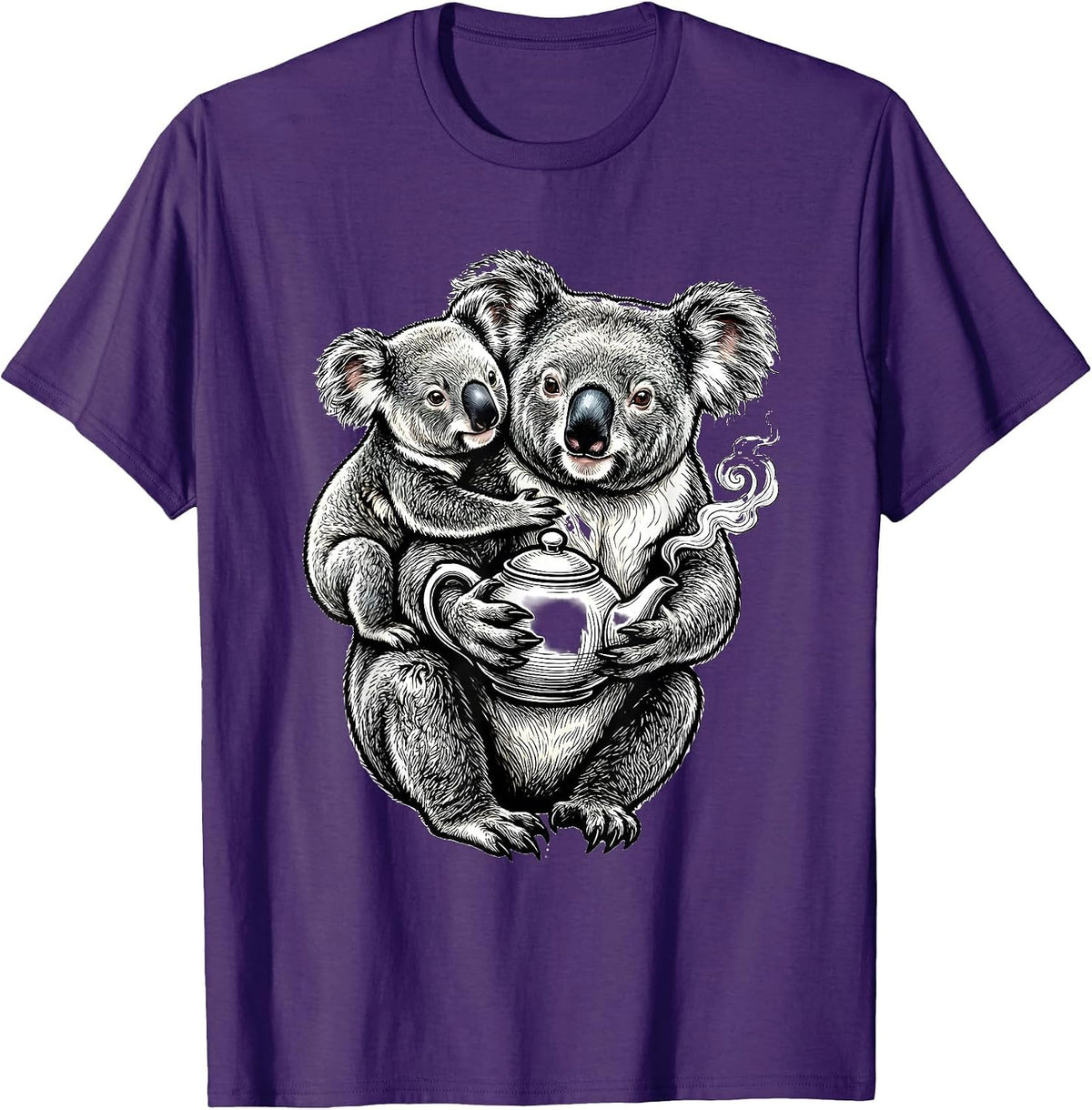 Koala Tea Piggyback Funny Animal Pun Gift T-Shirt - Purple