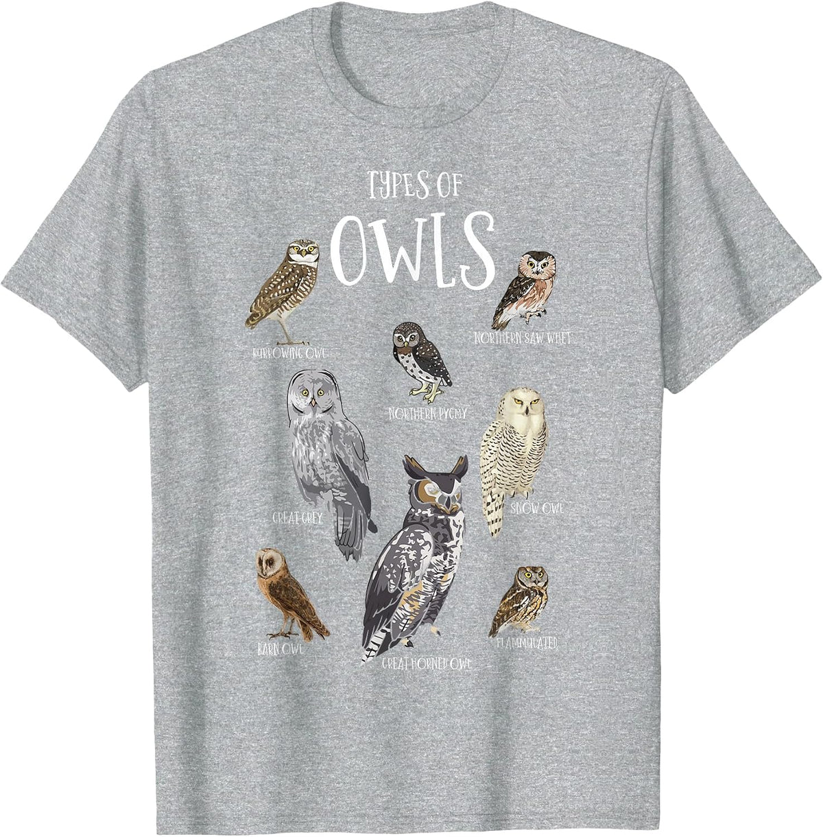 Types of Owls Shirt Educational Cute Owl Lover T-Shirt - Heather Grey