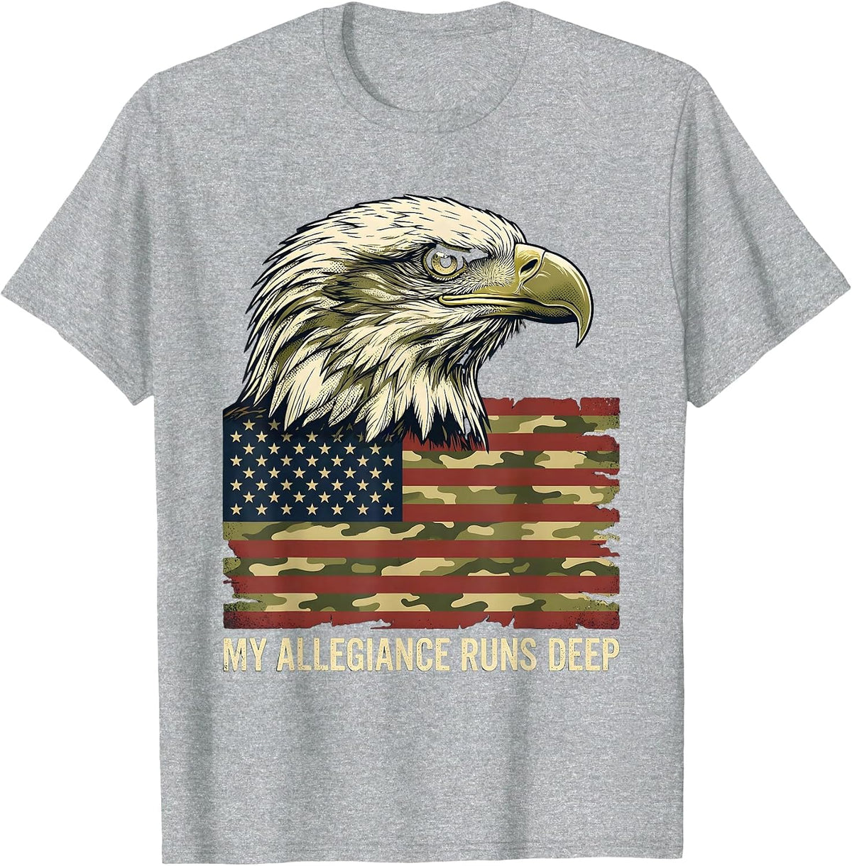 Men's My Allegiance Runs Deep Patriotic Military Camo American T-Shirt - Heather Grey