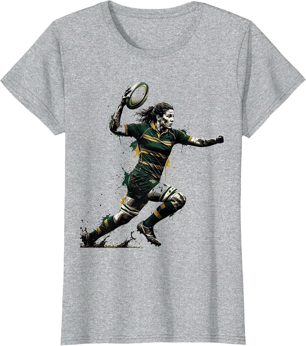 Muddy Rugby Player Triumphant Ball Holder Graphic T-Shirt - Heather Grey