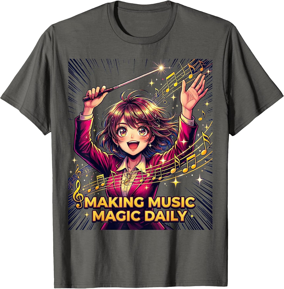 Making Music Magic Daily Music Teacher Design T-Shirt - Asphalt Grey