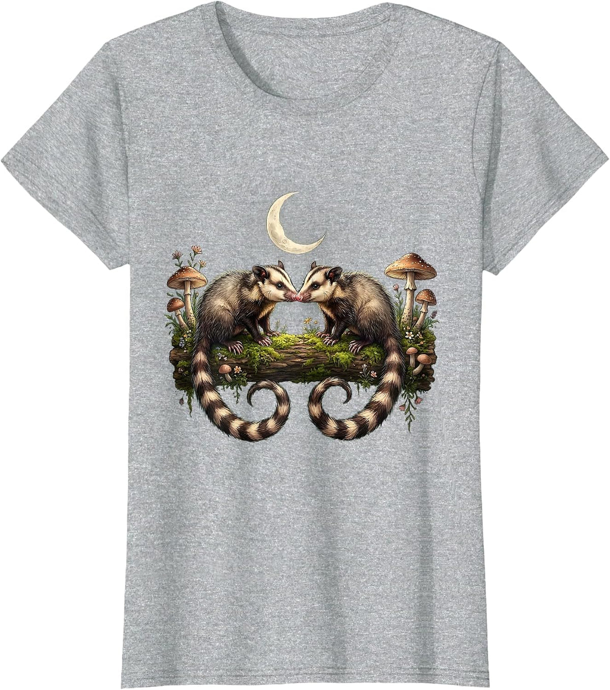Women's Opossum Standoff on a Log Graphic Tee T-Shirt - Heather Grey