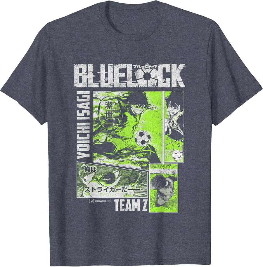 Yoichi Isagi Split Soccer Panels T-Shirt - Heather Blue
