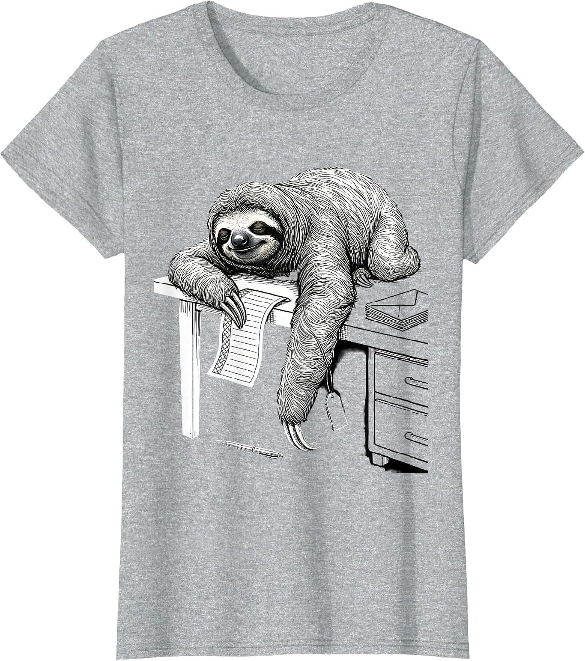 Sloth Holiday Card Desk Funny Animal Lover Gift T-Shirt - Heather Grey