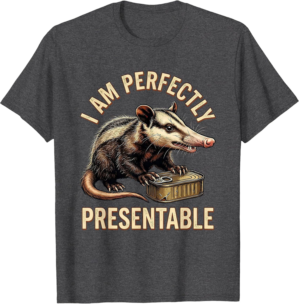 I Am Perfectly Presentable Vintage Funny Opossum Trash-Panda T-Shirt - Dark Heather Grey