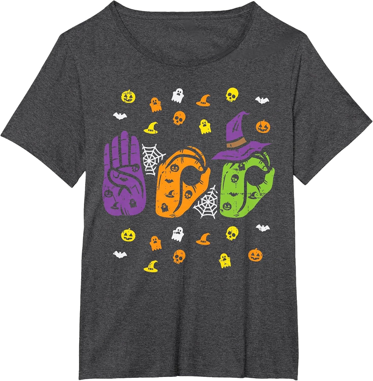 Boo Hands American Sign Language Pride ASL Halloween T-Shirt - Dark Heather Grey